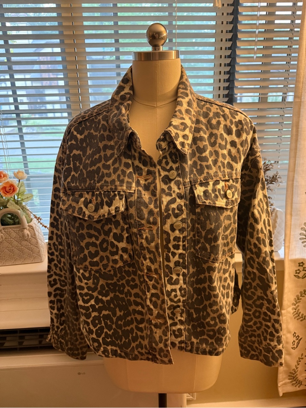 NWT Oat New York Leopard Print Denim Women's Jacket - Brown/Black